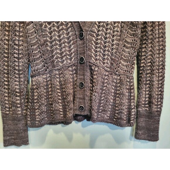 Y2K Cache Charcoal Open Knit Fitted Peplum V Neck Fairygrunge Cardigan Sweater S - Picture 3 of 7